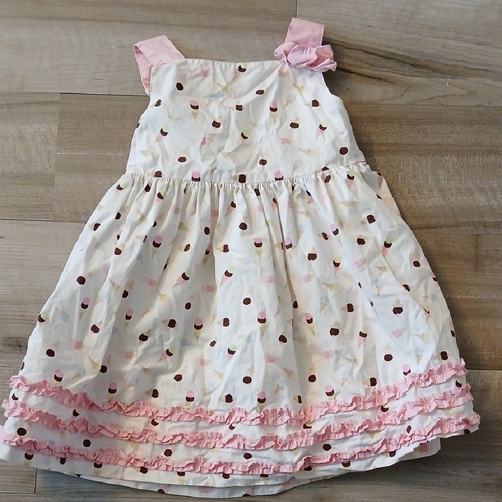 Gymboree Ice Cream Social White Dress With Cones Ponk Ruffles Size 3T